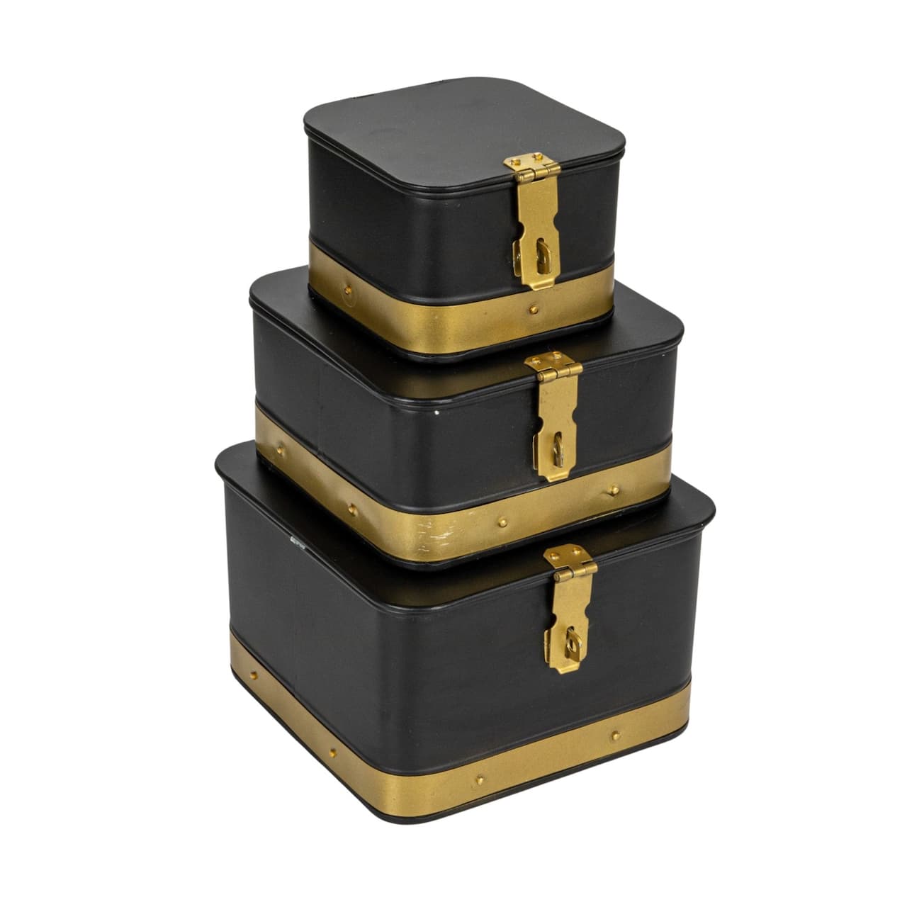Hello Honey® Black Square Metal Nesting Storage Boxes with Hasp Lock